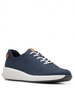 Clarks Un Rio Tie Leather Trainer - Navy Nubuck, Size 3, Women