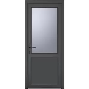 Crystal uPVC Single Door Half Glass Half Panel Right Hand Open In 890mm x 2090mm Obscure Double Glazed Grey/White (each)