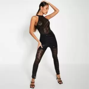 I Saw It First Sequin Halterneck Mesh Jumpsuit - Black