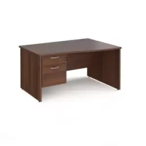 Office Desk Right Hand Wave Desk 1400mm With Pedestal Walnut Top And Panel End Leg Maestro 25 MP14WRP2W