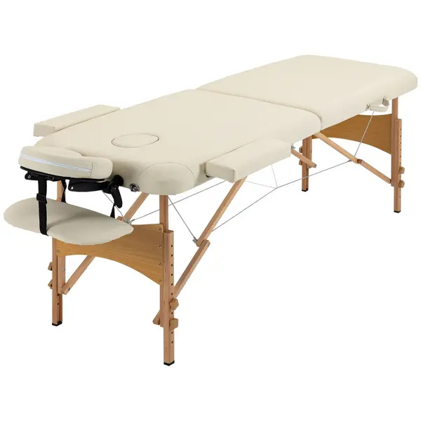 HOMCOM Wooden Folding Spa Beauty Massage Table with 2 Sections and Carry Bag - Cream