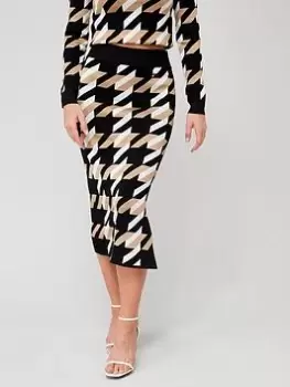 BOSS Furelia Houndstooth Knitted Midi Skirt - Multi, Size XS, Women