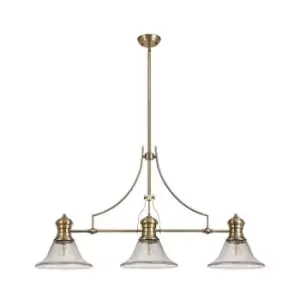 Luminosa Lighting - 3 Light Telescopic Ceiling Pendant E27 With 30cm Smooth Bell Glass Shade, Antique Brass, Clear