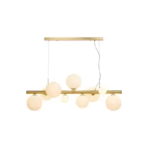 Marshall Linear Ceiling Pendant, 9 Light G9, Satin Gold, Opal Glass