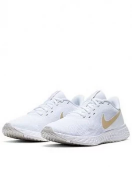 Nike Revolution 5 Trainer - White/Gold, Size 5, Women