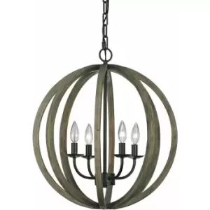 Ceiling Pendant Light Fitting Weather Oak Wood Antique Forged Iron LED E14 60W