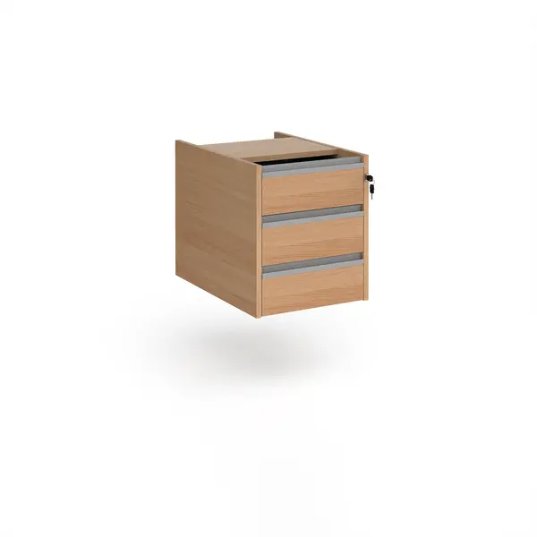 Contract 3 Drawer Fixed Pedestal with Silver Pull Handles - Beech