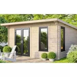 Power Sheds 14 x 12ft Left Hand Door Pent Notched Logs Log Cabin