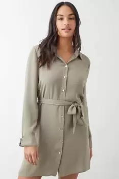 Sage Belted Mini Shirt Dress