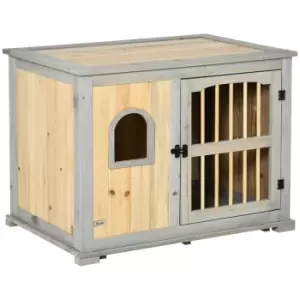 Pawhut Two-in-one Wooden Dog Crate With Lockable Door Window