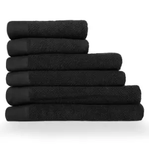 Textured Weave 6 Piece Hand/Bath/Sheet Towel Set Black