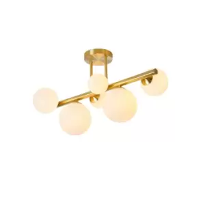 Marshall Semi Flush Ceiling Lamp, 6 Light G9, Satin Gold, Opal Glass