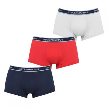 Emporio Armani 3 Pack Stretch Cotton Trunks Navy/Red/Grey Size L Men