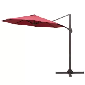 Outsunny 3m Cantilever Aluminium Frame Outdoor Garden Parasol Wine Red