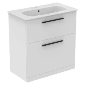 Ideal Standard I.life A 80Cm Matt White Floor Standing Vanity Unit, 84Cm White Vanity Basin And Black Handle Pack