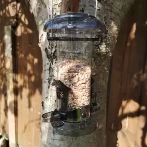 Tom Chambers All Seasons 2 Port Garden Wild Bird Hanging Smoked Grey Plastic Seed Feeder