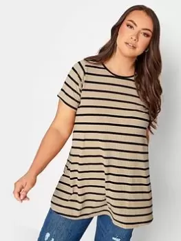 Yours Rib Swing T-Shirt Retro Stripe - Natural, Size 18, Women