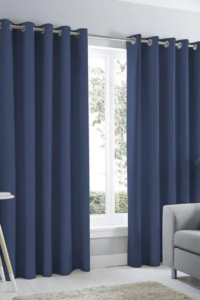 Fusion 'Sorbonne' 100% Cotton Light Filtering Plain Dyed Eyelet Curtains Navy