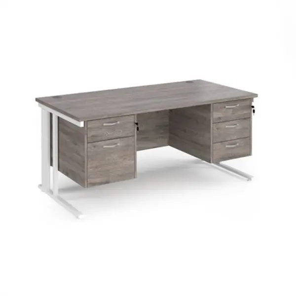 Maestro 25 straight desk 1600mm x 800mm with 2 and 3 drawer pedestals - white cable managed leg frame, grey oak top