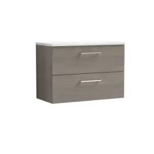 Nuie Arno 800mm Wall Hung 2 Drawer Vanity & Sparkling White Laminate Top Solace Oak