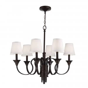 6 Light Multi Arm Chandelier Weathered Brass, Bronze Finish, E14