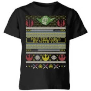 Star Wars May The force Be with You Pattern Kids Christmas T-Shirt - Black - 7-8 Years