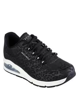 Skechers Uno 2 Tonal Leopard Printed Durabuck Trainers, Black, Size 4, Women