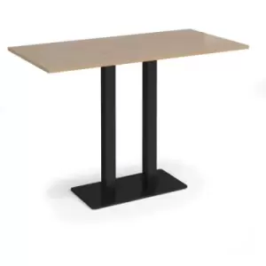 Eros rectangular poseur table with flat Black rectangular base and twin uprights 1600mm x 800mm - kendal oak