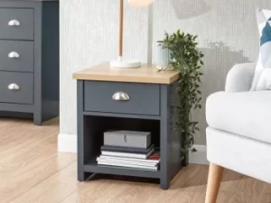 GFW Lancaster Slate Blue and Oak 1 Drawer Lamp Table Flat Packed