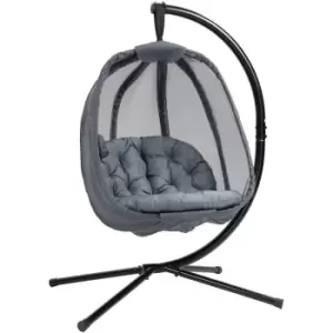 Outsunny - Hanging Egg Chair, Folding Texteline Swing Hammock with Side Pocket Grey - Grey