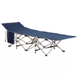 Outsunny Single Person Folding Camping Bed with Side Pocket and Carry Bag - Blue