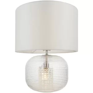 Endon Westcombe Modern Classic Twin Light Table Lamp Clear Ribbed Glass Base with White Fabric Shade