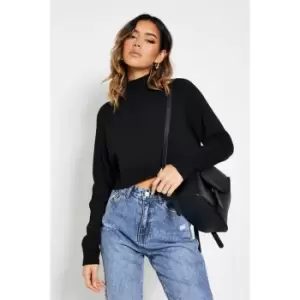 I Saw It First High Neck Ribbed Detail Cropped Jumper - Black