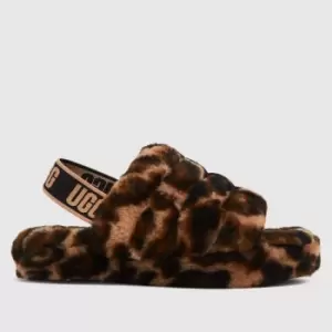 UGG Black & Brown Fluff Yeah Slide Girls Junior Shoes