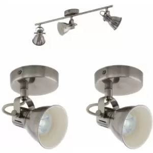 Loops - Ceiling Spot Light & 2x Matching Wall Lights Antique Nickel Adjustable Shade