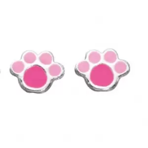 Beginnings Sterling Silver Pink Enamel Paw Print Stud Earrings A883P