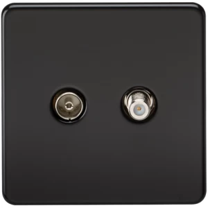 KnightsBridge Coaxial TV and SAT TV Outlet 1G Screwless Matt Black Isolated Wall Plate