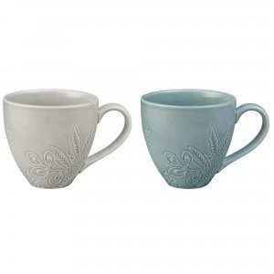 Monsoon Gather Set Of 2 Mugs GreyGreen