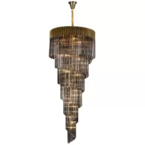 Luminosa Lighting - Luminosa Poland Ceiling Pendant Round 7 Tier 31 Light E14, Brass, Smoke Sculpted Glass