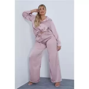 I Saw It First Blush Pink Plus Size Satin Wide Leg Trousers - Pink