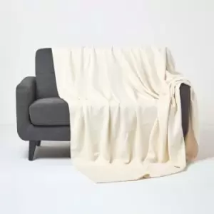 Homescapes - Organic Cotton Waffle Blanket/ Throw Natural, 228 x 228cm - Natural