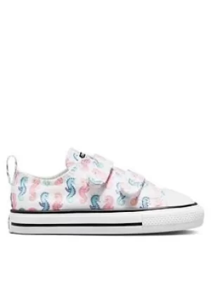 Converse Chuck Taylor All Star Ox Infant Girls 2V Seahorse Print Trainers -White/Multi, Size 5