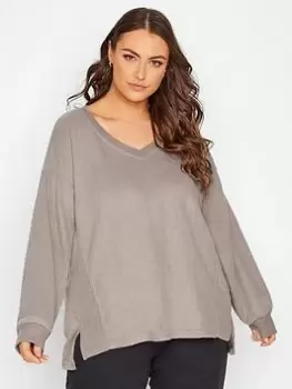 Yours Stretch Drop Shoulder Fleece V-neck Sweatshirt - Brown, Size 22-24, Women