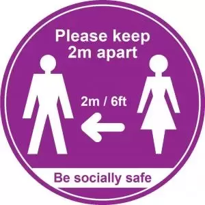 Purple Social Distancing Floor Graphic - Please Keep 2m6ft Apart 400mm