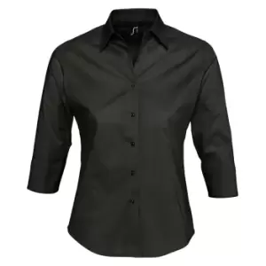 SOLS Womens/Ladies Effect 3/4 Sleeve Fitted Work Shirt (S) (Black)