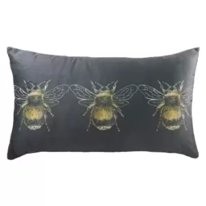 Gold Bee Rectangular Velvet Cushion Grey