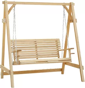 Outsunny 2-Seater Wood Garden Chair Swing Bench Lounger-Cream