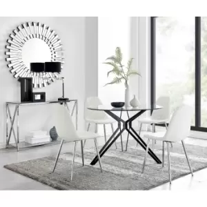 Furniture Box Cascina Dining Table and 4 White Corona Silver Leg Chairs