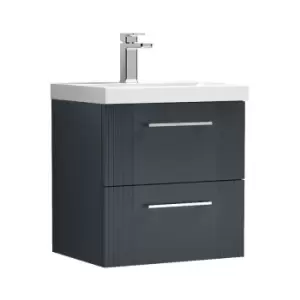 Deco Satin Anthracite 500mm Wall Hung 2 Drawer Vanity Unit with 50mm Profile Basin - DPF1492D - Satin Anthracite - Nuie