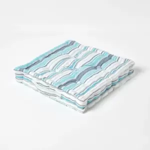 Cotton New England Stripes- Floor Cushion, 40 x 40cm - Blue - Homescapes